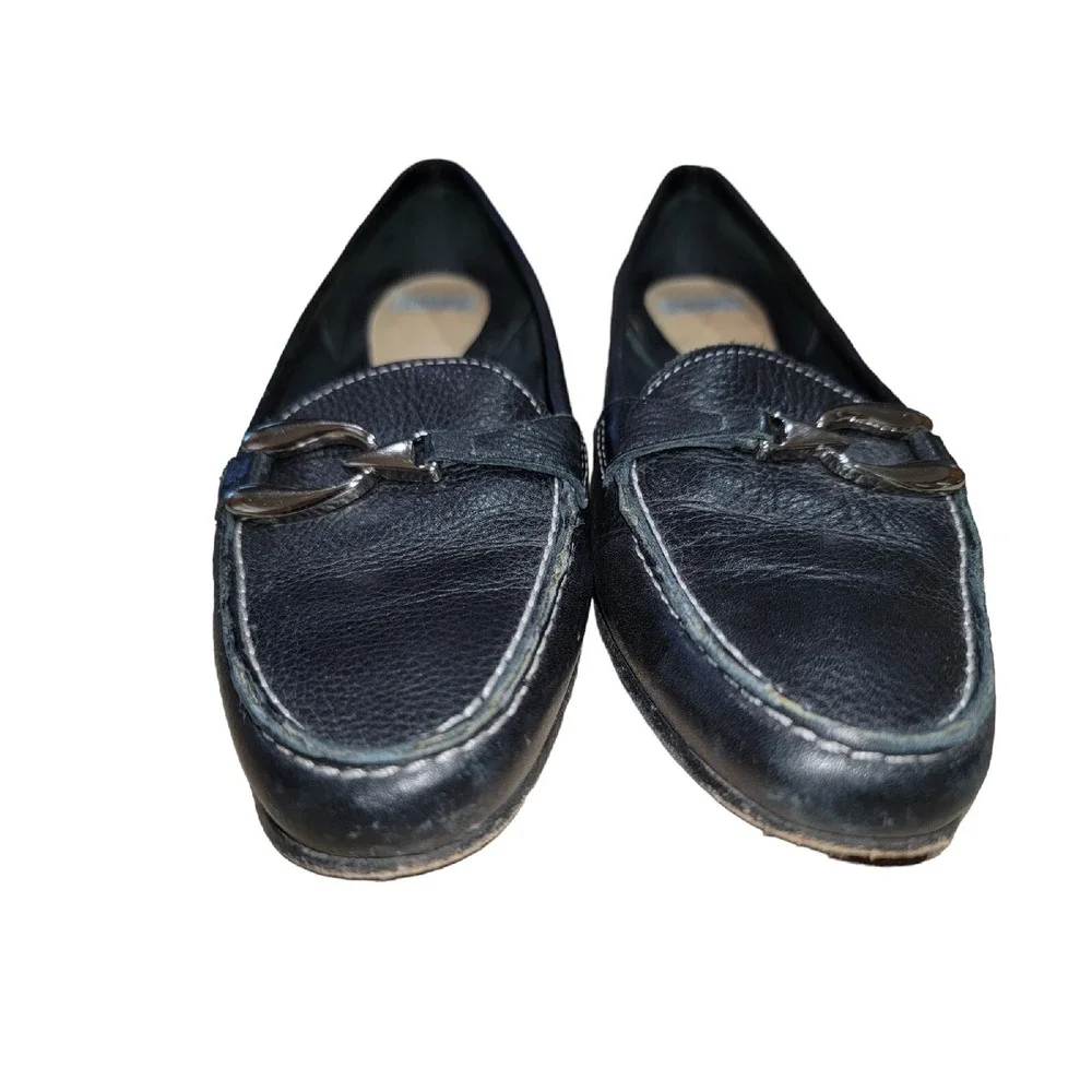 Arturo‎ Chiang Women's 8.5 M Black Pebbled Leather Horse Bit Loafers Flats